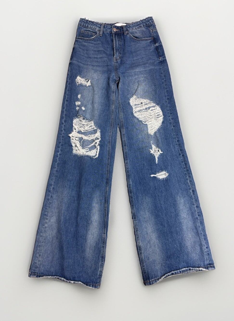 Vervet Womens 26 Blue Distressed Wide Leg Jeans High Rise V2716